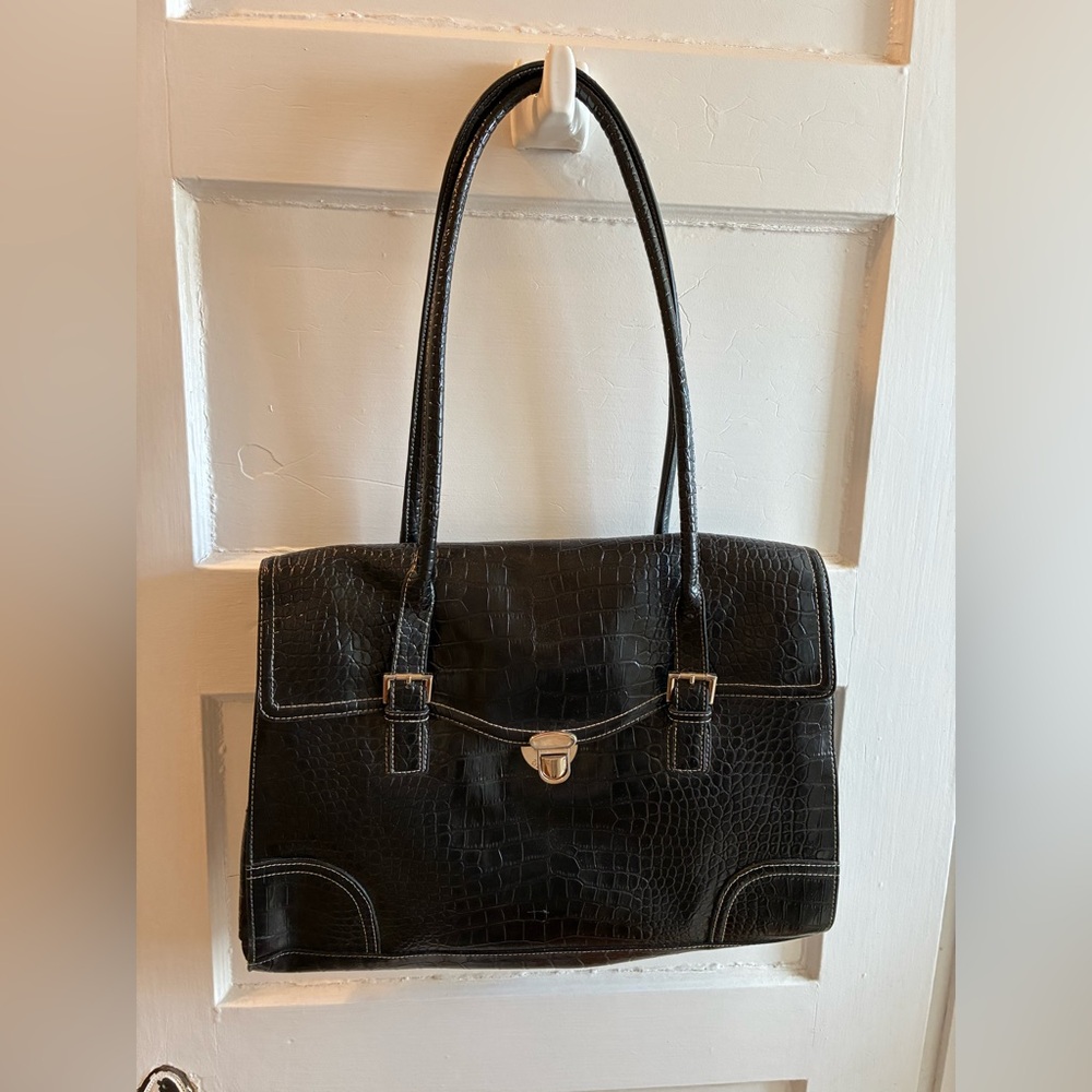 Liz Claiborne Black Faux Alligator Briefcase
